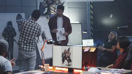 Grupo de trabajadores en un estudio de ilustración