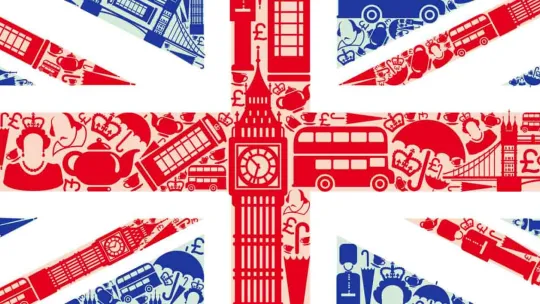 Bandera británica. Idioma inglés.